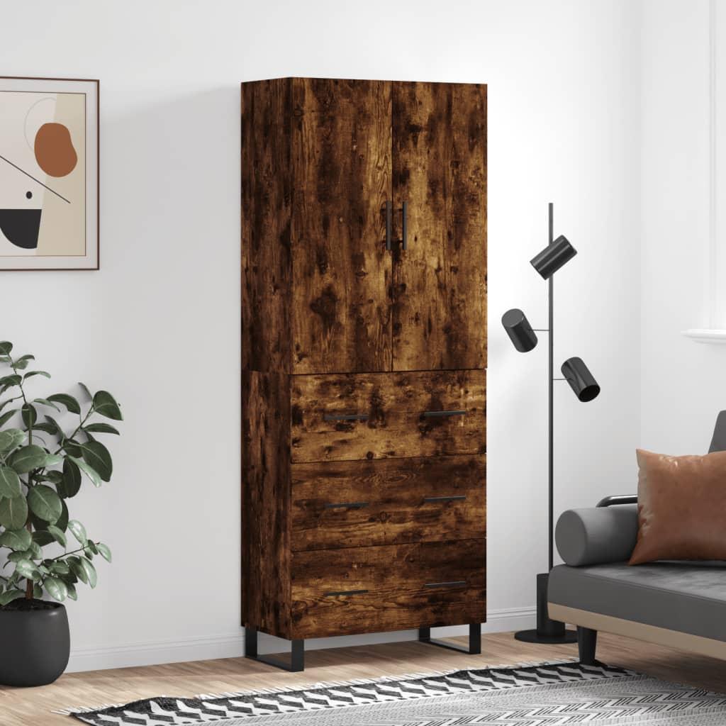 Højskab 69,5X34X180 Cm Konstrueret Træ - Røget eg / 3 skuffer