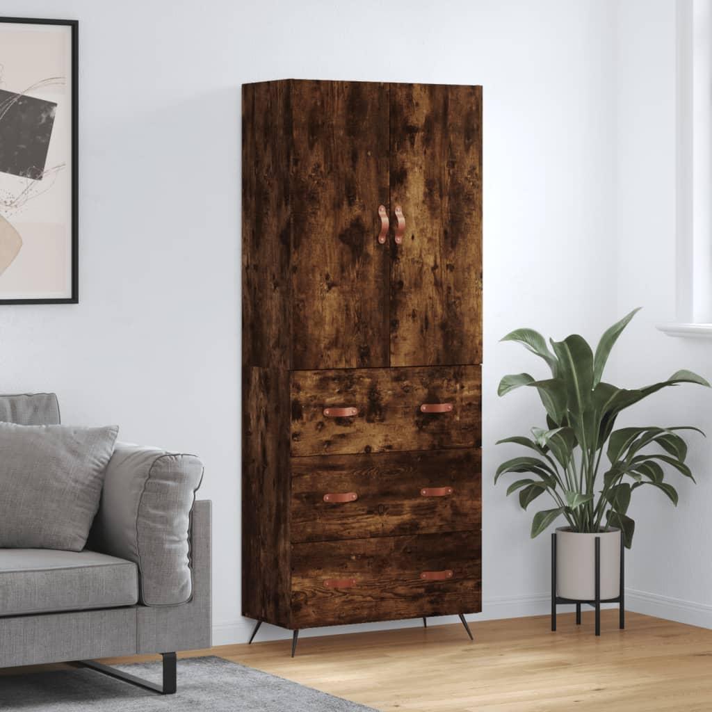Højskab 69,5X34X180 Cm Konstrueret Træ - Røget eg / 3 skuffer