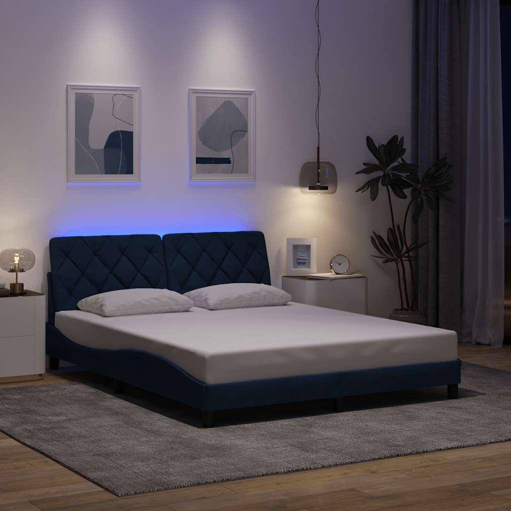 vidaXL sengeramme med LED uden madras 160x200 cm stof blå