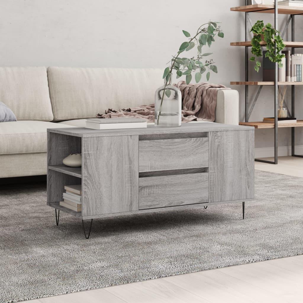 Sofabord 102x44,5x50 cm konstrueret trÃ¦ grÃ¥ sonoma-eg