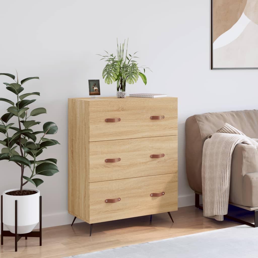 Kommode 69,5×34×90 cm i konstrueret træ - sonoma-eg, 3 skuffer
