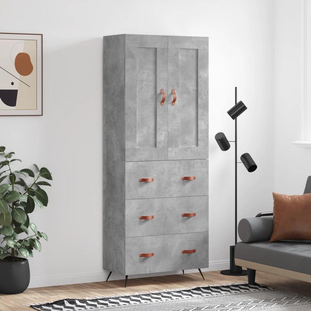 HÃ¸jskab 69,5x34x180 cm konstrueret trÃ¦ betongrÃ¥