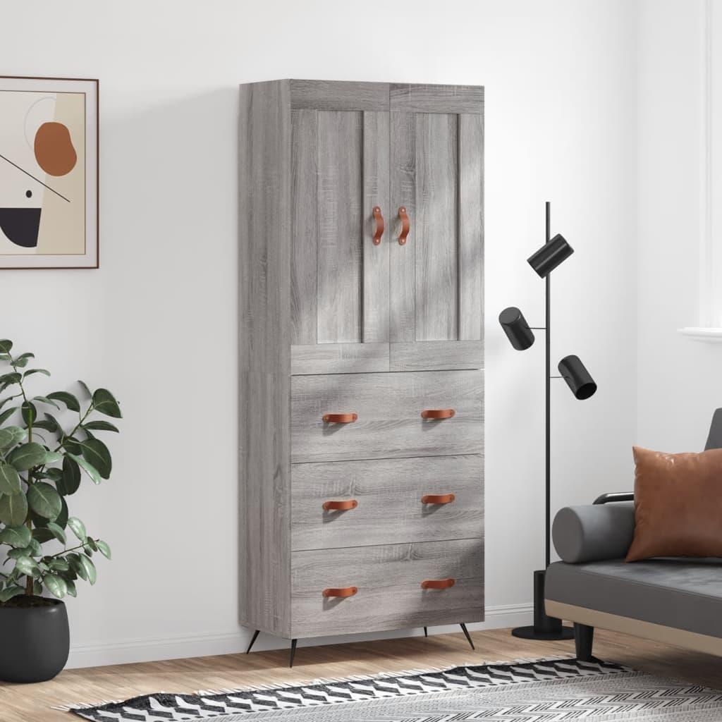 HÃ¸jskab 69,5x34x180 cm konstrueret trÃ¦ grÃ¥ sonoma-eg