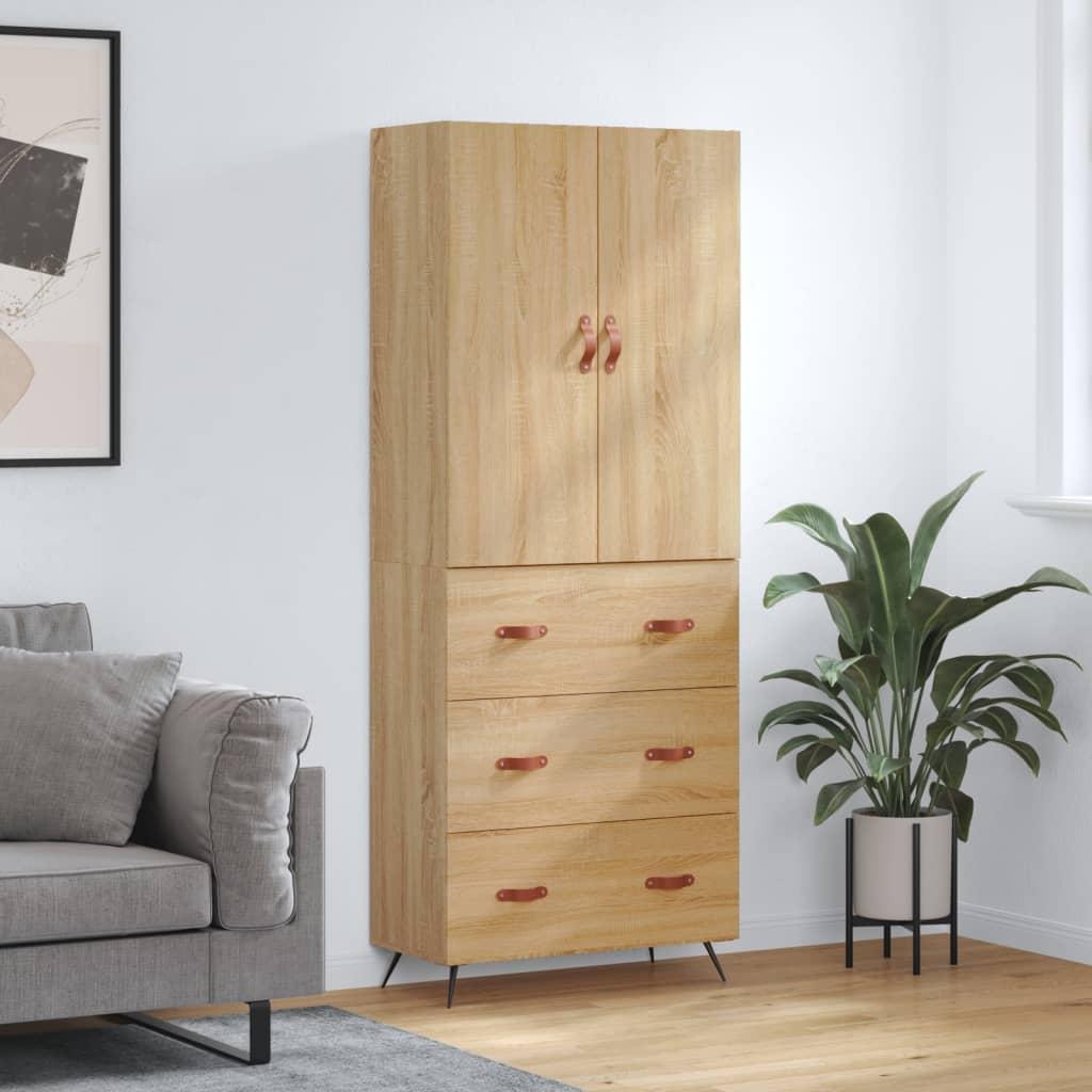 Højskab 69,5X34X180 Cm Konstrueret Træ - Sonoma-eg / 3 skuffer