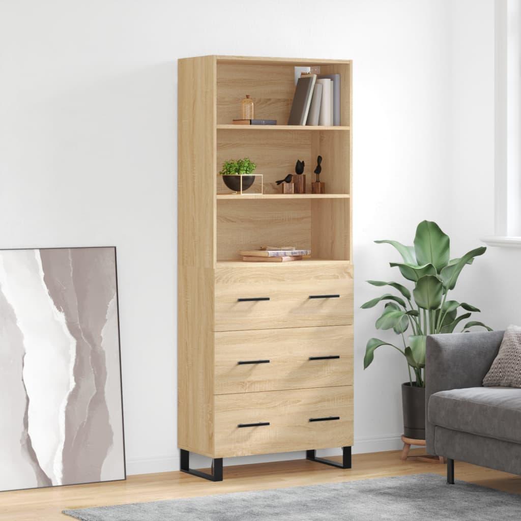 Højskab 69,5X34X180 Cm Konstrueret Træ - Sonoma-eg / 3 skuffer
