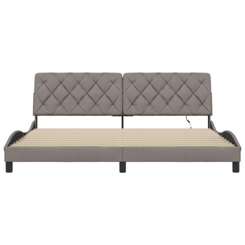 Sengeramme med LED uden madras 200x200 cm stof gråbrun