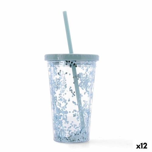 Quid Quidate blå kop med sugerør - plastik, 425 ml (12 stk.)