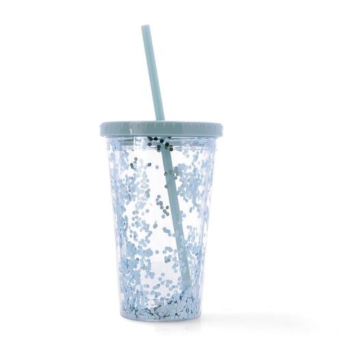 Quid Quidate blå kop med sugerør - plastik, 425 ml (12 stk.)