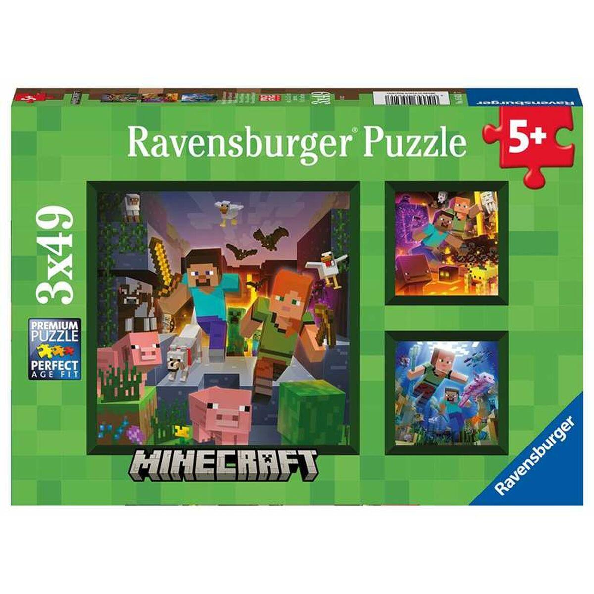 Ravensburger puslespil - Minecraft, 3 x 49 brikker