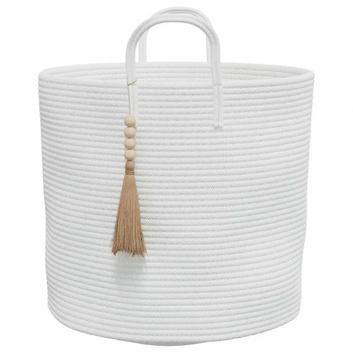 Opbevaringskurv med kvaster Ø40 x 35 cm - hvid