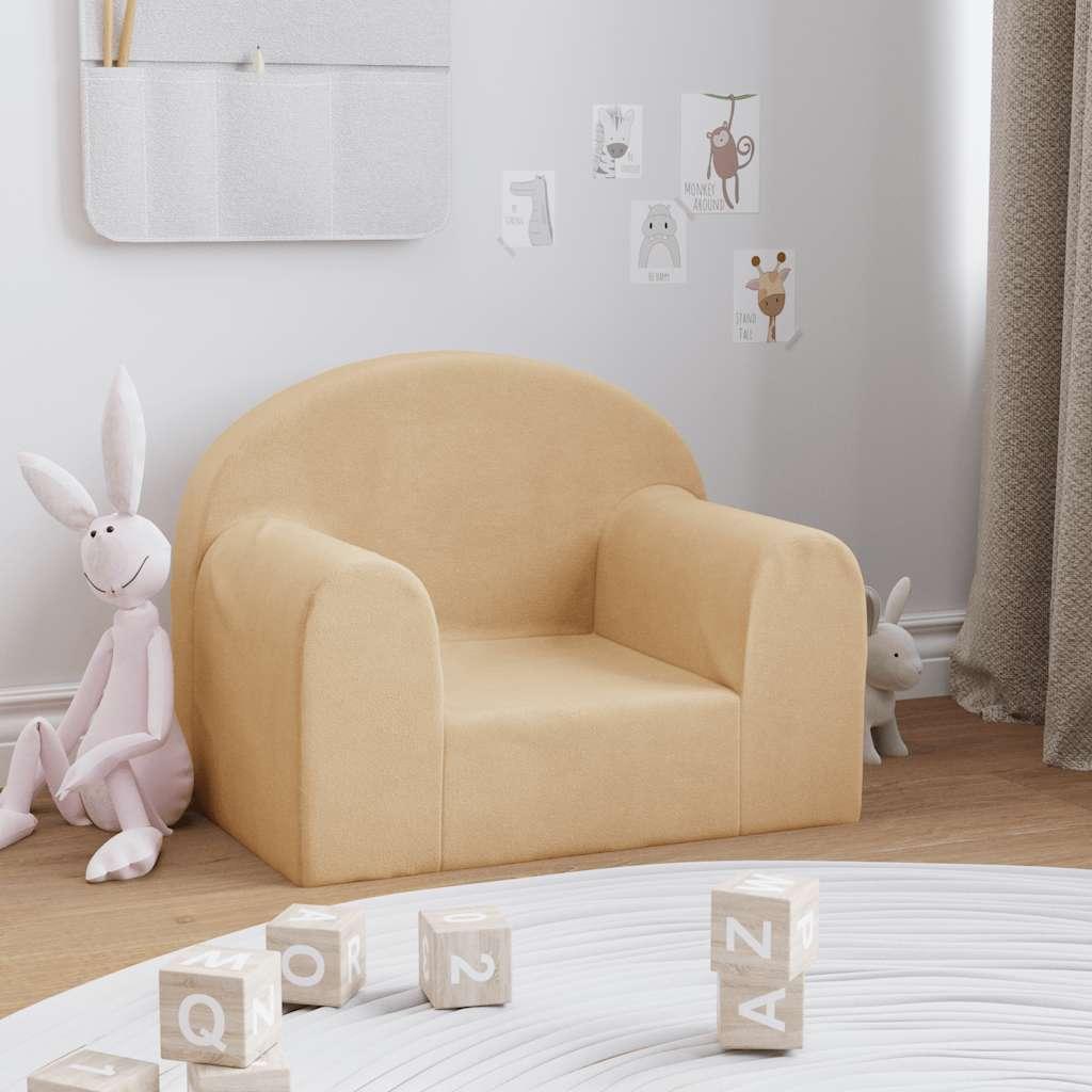 Sofa til børn blødt plys cremefarvet