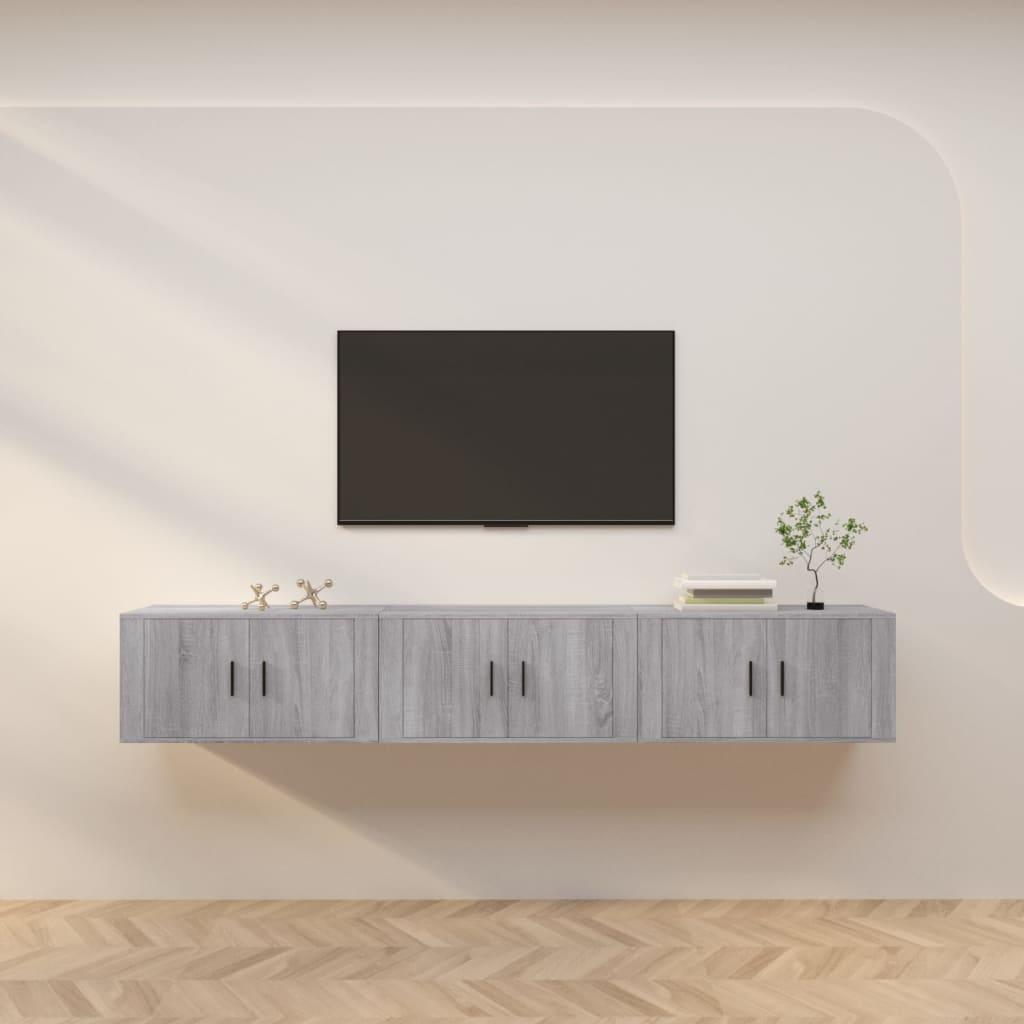 Væghængte tv-skabe 3 stk. 80x34,5x40 cm grå sonoma-eg