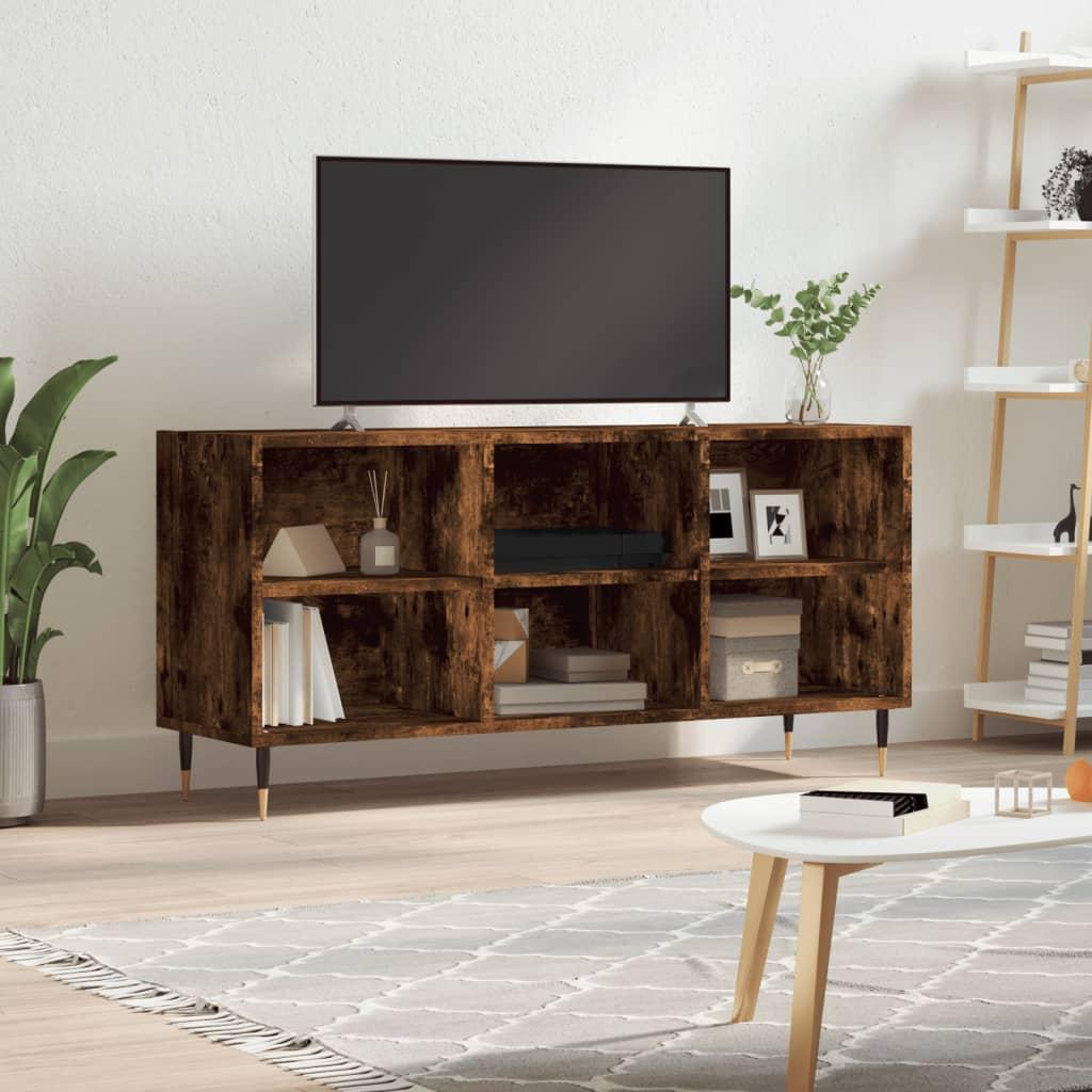Tv-Bord 103,5X30X50 Cm Konstrueret Træ Betongrå - Røget eg