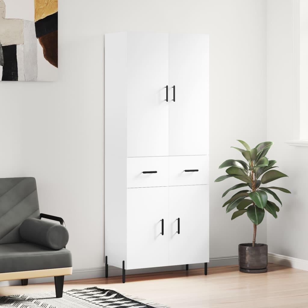 Højskab 69,5X34X180 Cm Konstrueret Træ Etræsfarve - Hvid / 2 låger og 2 skuffer