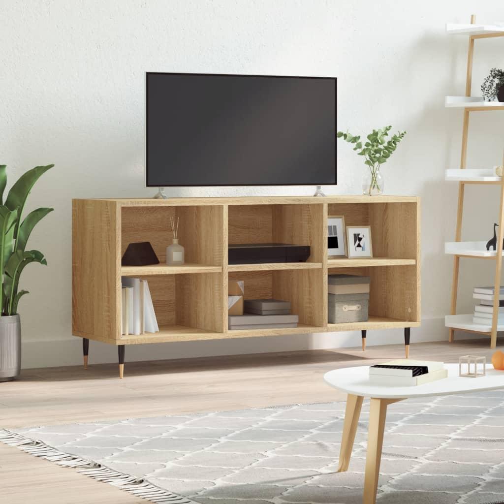 Tv-Bord 103,5X30X50 Cm Konstrueret Træ Betongrå - Sonoma-eg