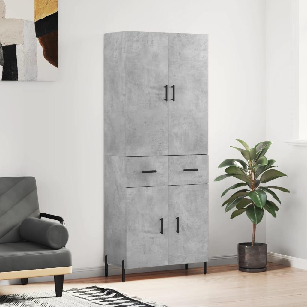 Højskab 69,5X34X180 Cm Konstrueret Træ Etræsfarve - Betongrå / 2 låger og 2 skuffer