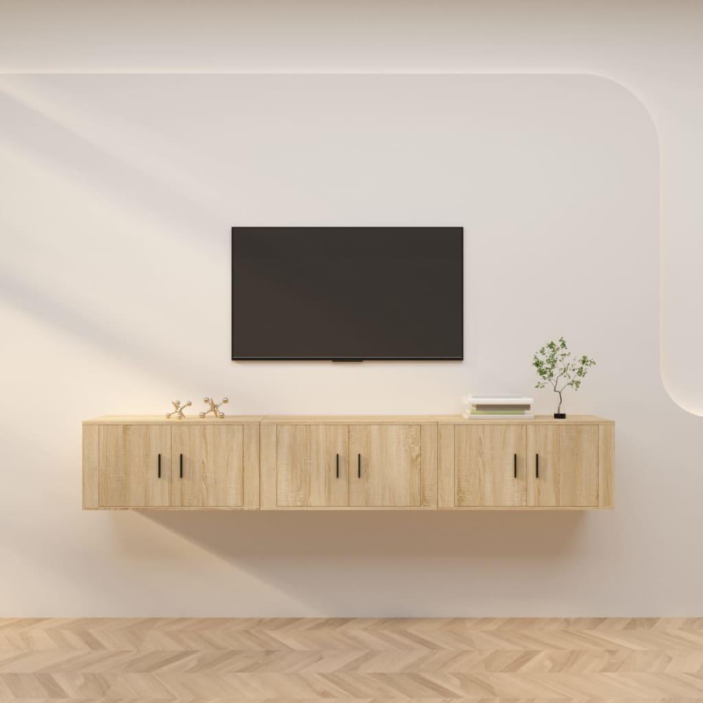 Væghængte tv-skabe 3 stk. 80x34,5x40 cm sonoma-eg