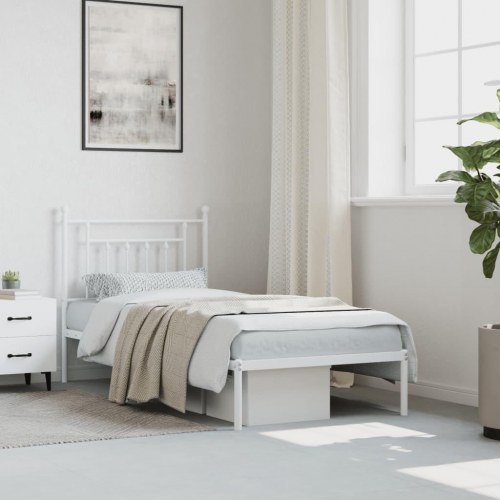 Sengeramme med sengegavl 80×200 cm - metal, hvid