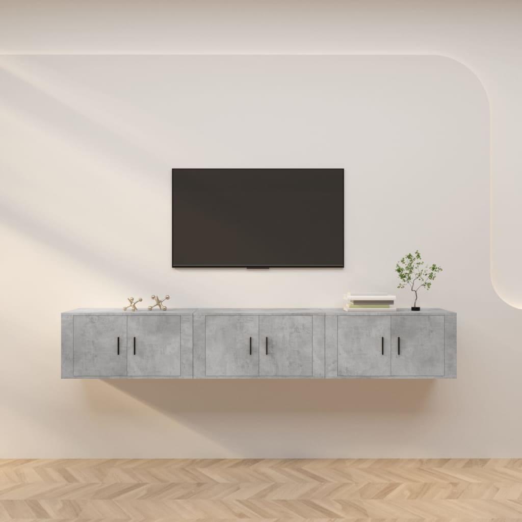 Væghængte tv-skabe 3 stk. 80x34,5x40 cm betongrå