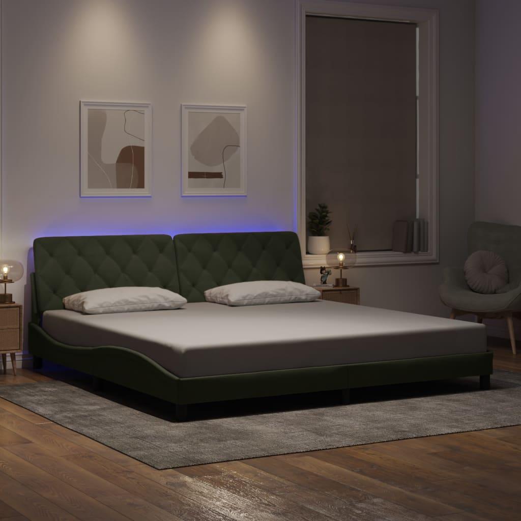 Sengeramme med LED uden madras 200x200 cm velour lysegrå