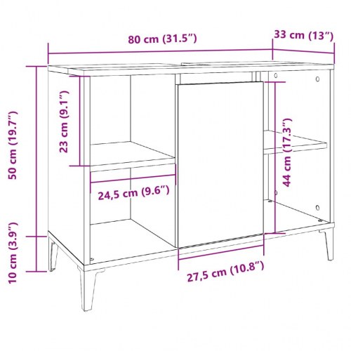 Underskab til håndvask 80×33×60 cm - konstrueret træ, antikt træ