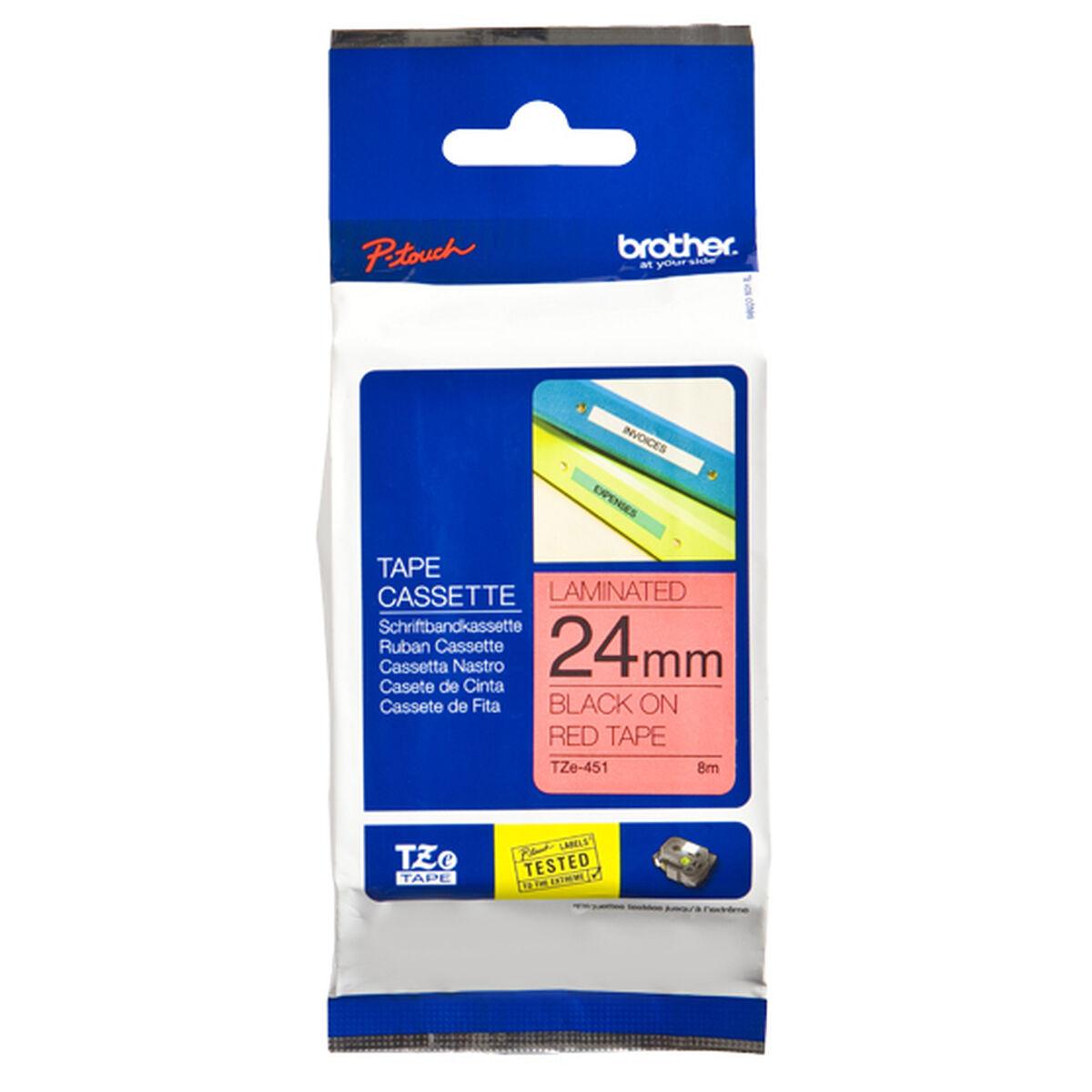 Brother TZe-451 lamineret tape, 24 mm - sort på rød, 8 m