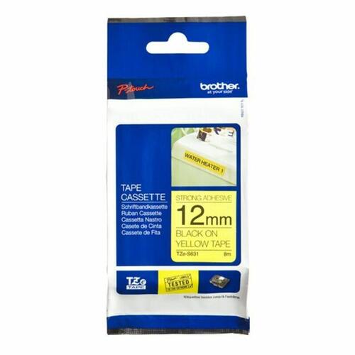 Brother TZe-S631 selvklæbende bånd 12 mm x 8 m - sort på gul