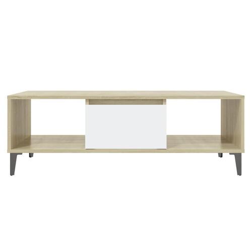 Sofabord 103,5x60x35 cm spånplade hvid og sonoma-eg