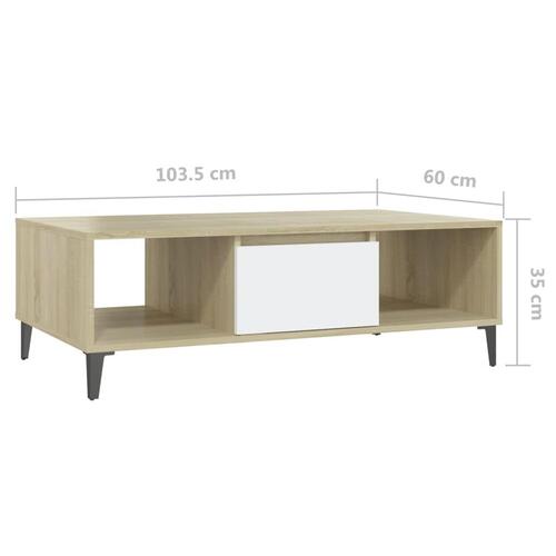 Sofabord 103,5x60x35 cm spånplade hvid og sonoma-eg