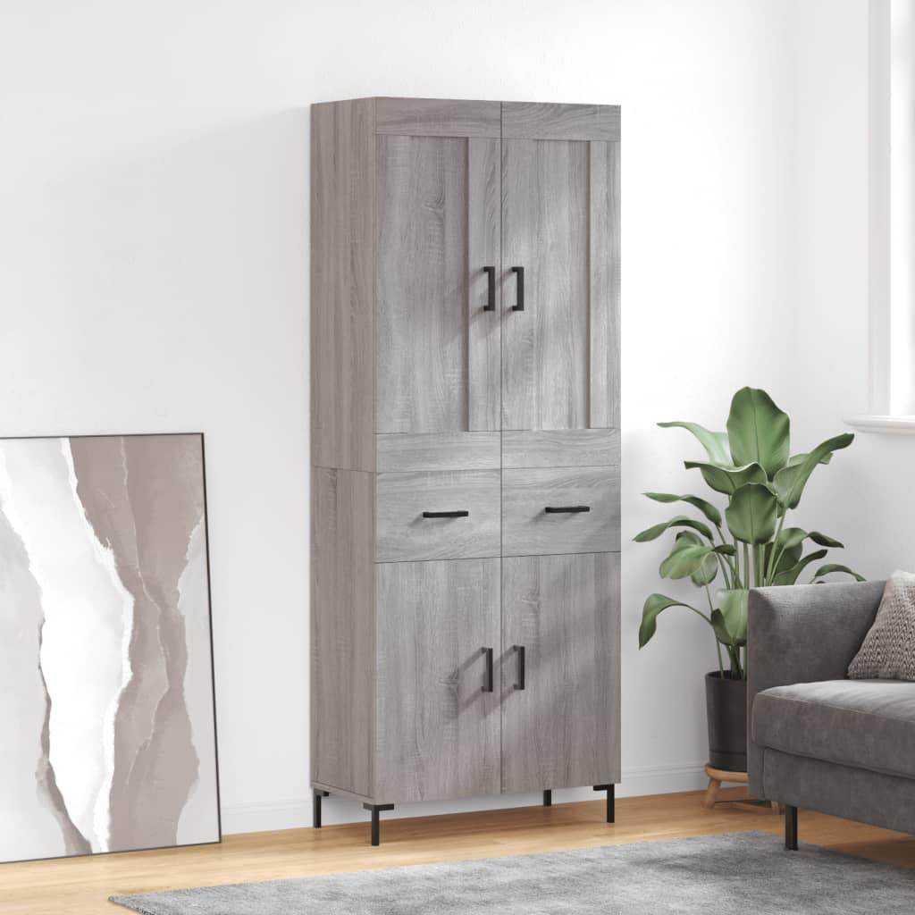 Højskab 69,5x34x180 Cm Konstrueret Træ - Grå sonoma-eg / 2 låger og 2 skuffer