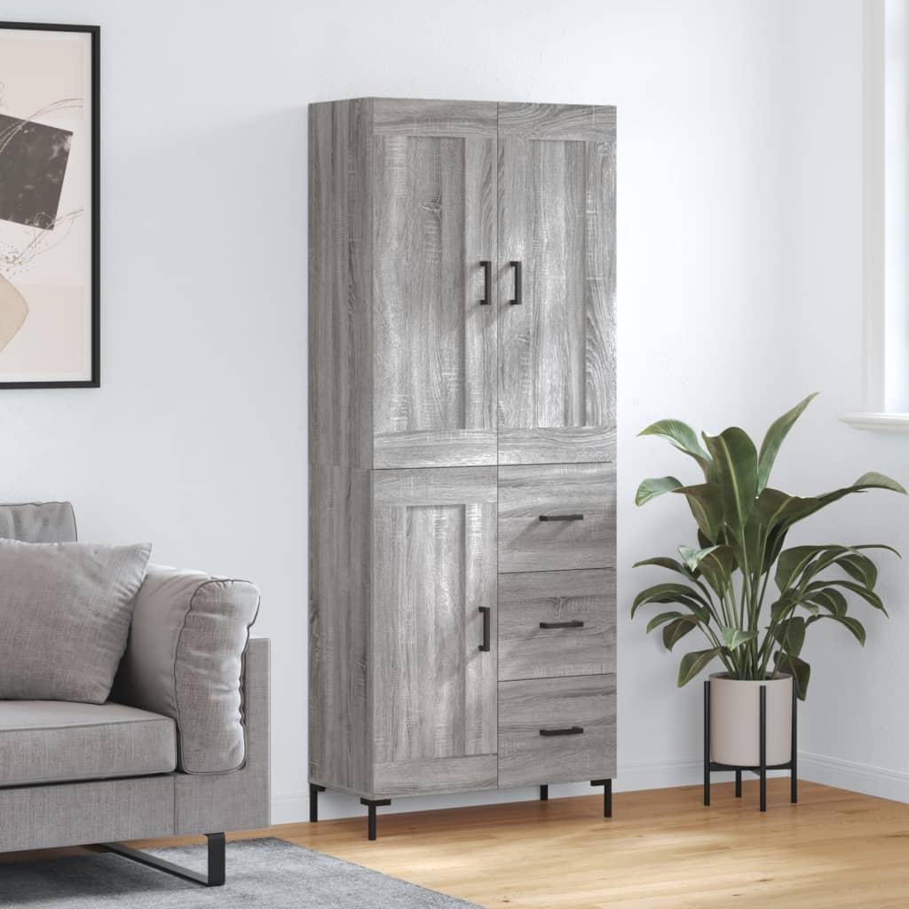 Højskab 69,5x34x180 Cm Konstrueret Træ - Grå sonoma-eg / 1 trælåge 3 skuffer