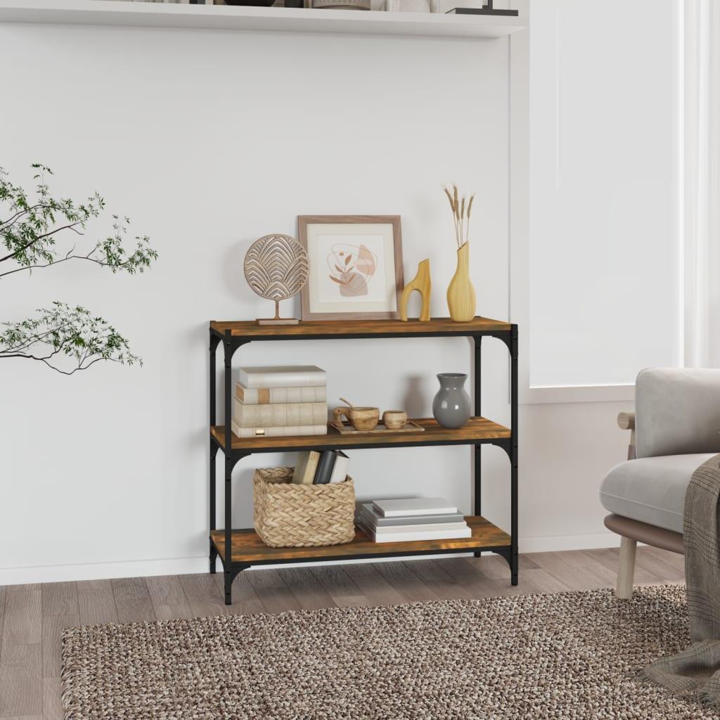 Bogreol med 3 hylder 80×33×70,5 cm - konstrueret træ og stål, røget egetræ