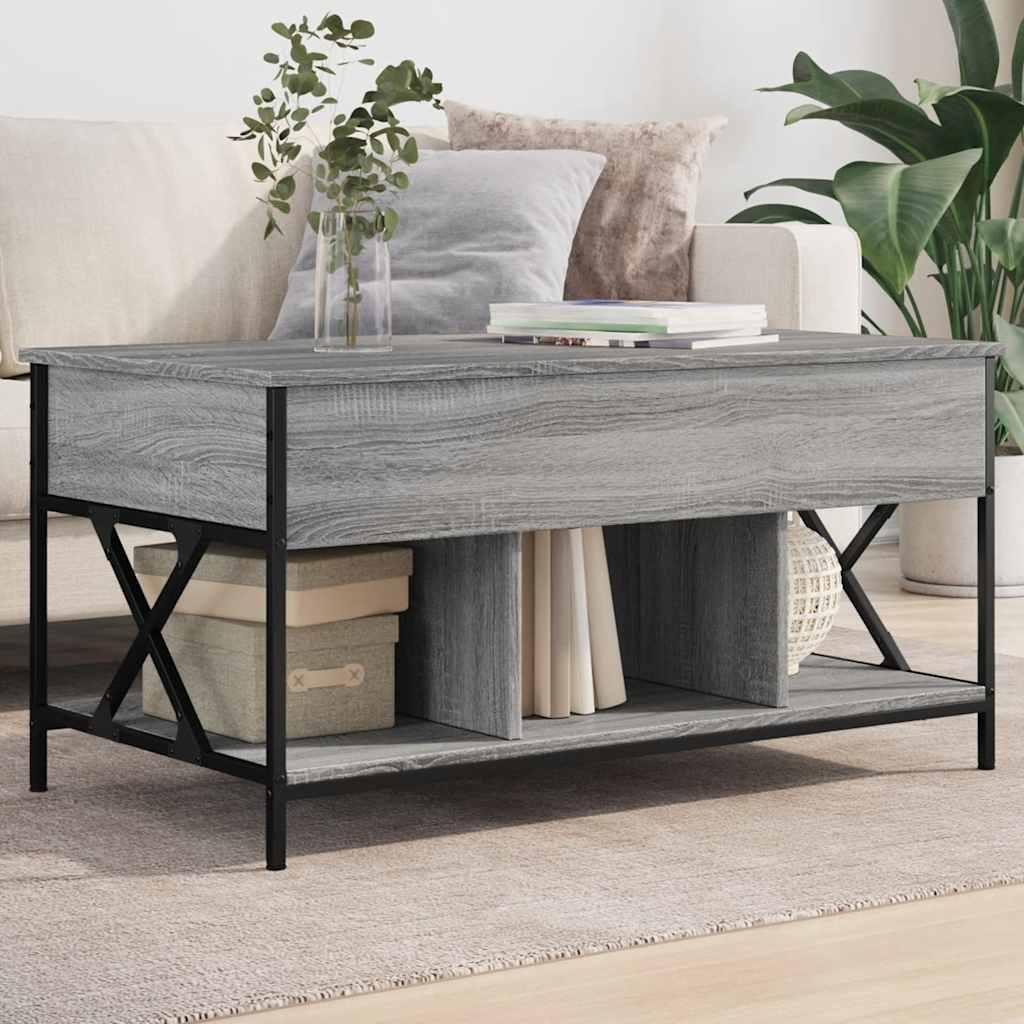 Sofabord 100x55x50 cm konstrueret træ og metal grå sonoma-eg