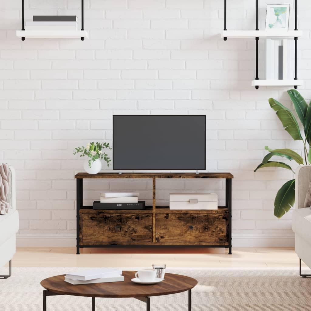 Tv-bord 90x33x45 cm konstrueret træ og jern røget egetræsfarve