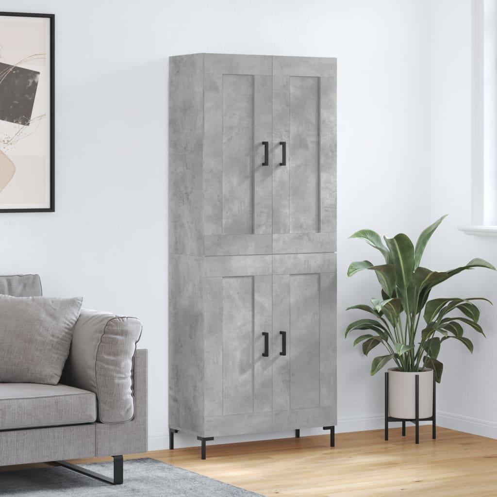 Højskab 69,5x34x180 Cm Konstrueret Træ - Betongrå / 2 trælåger