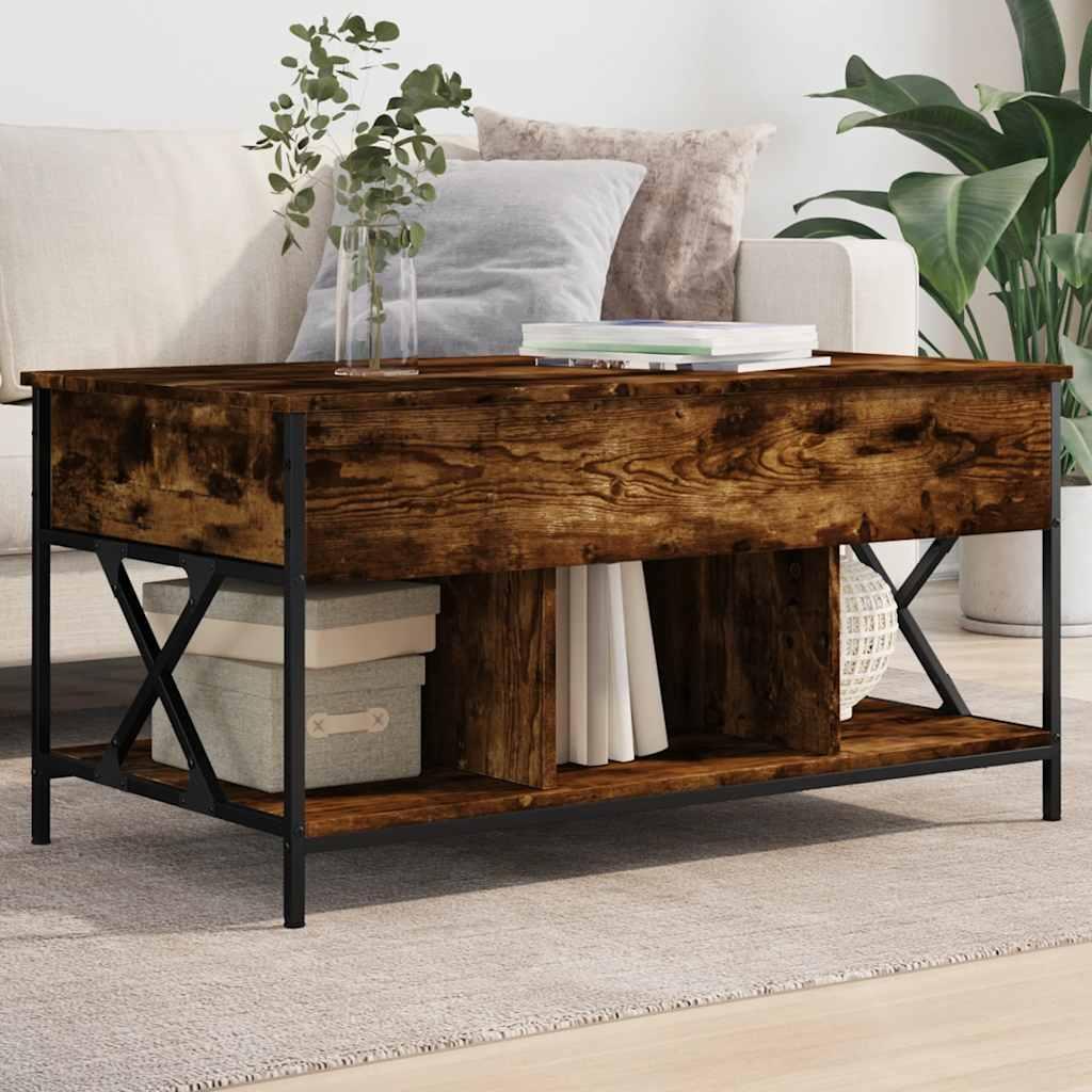 Sofabord 100x55x50 Cm Konstrueret Træ Og Metal - Røget eg