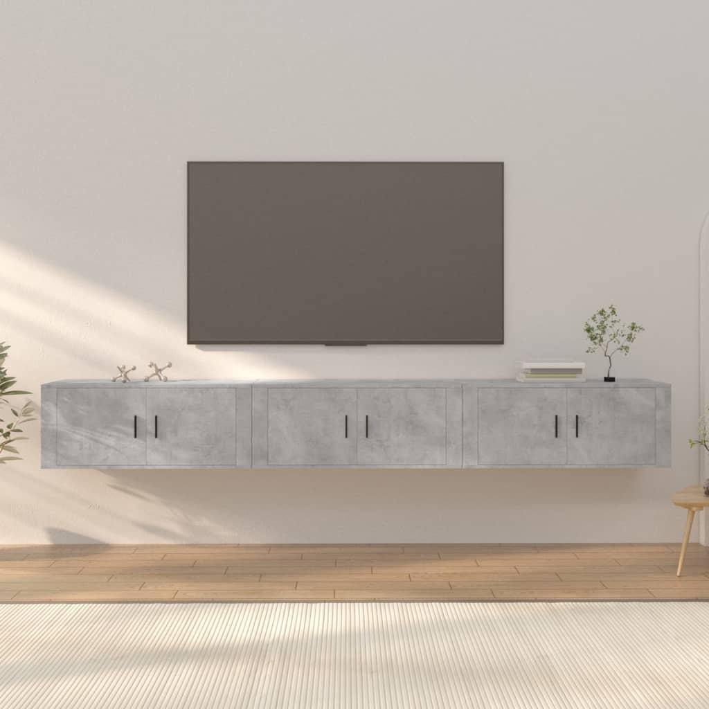 Væghængte tv-skabe 3 stk. 100x34,5x40 cm betongrå