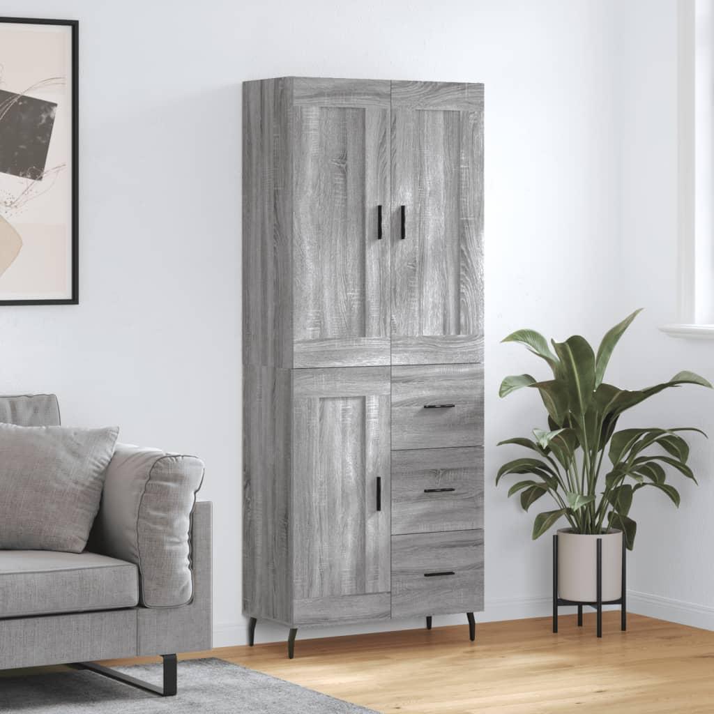 Højskab 69,5X34X180 Cm Konstrueret Træ Etræsfarve - Grå sonoma-eg / 1 trælåge 3 skuffer