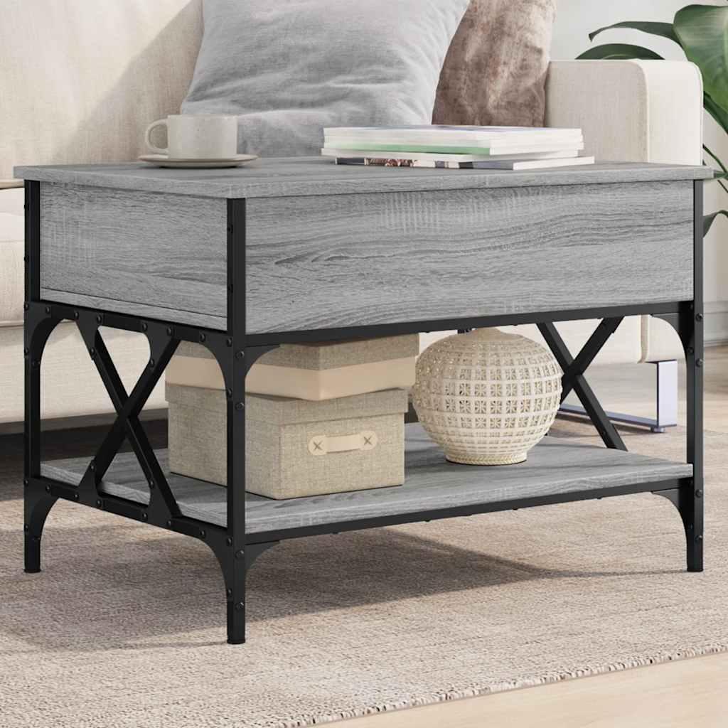 Sofabord 70x50x50 cm konstrueret træ og metal grå sonoma-eg