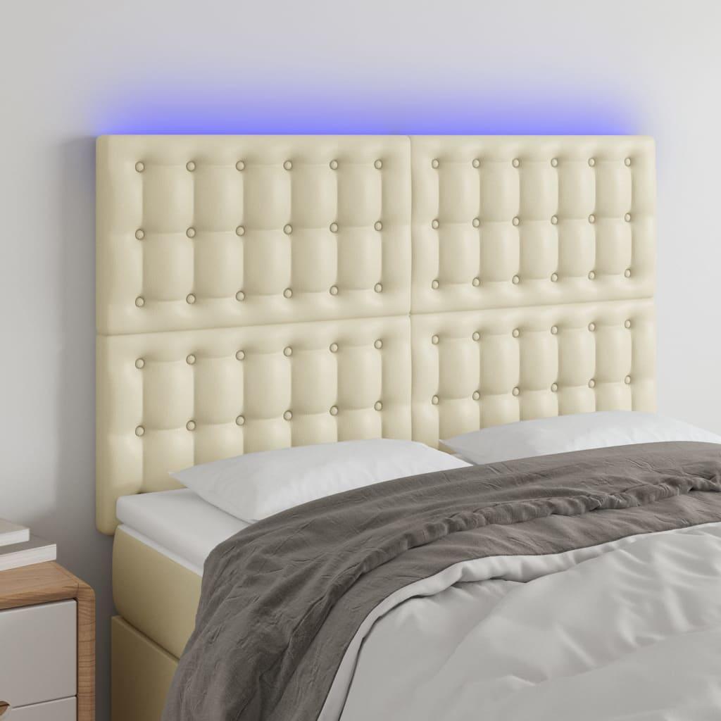 Sengegavl med LED-lys 144x5x118/128 cm kunstlæder cremefarvet