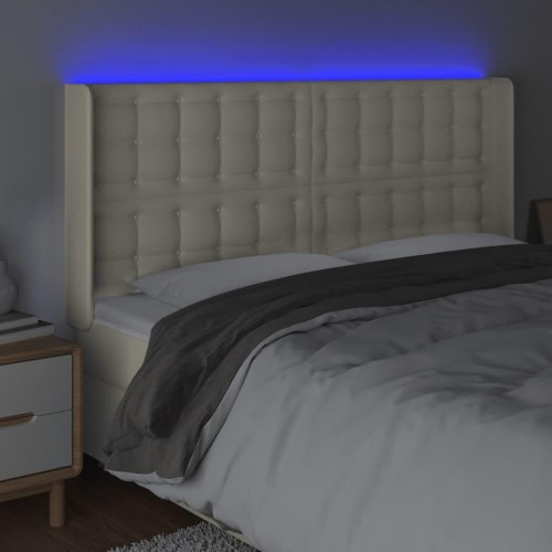 Sengegavl med LED-lys 147 x 16 x 118/128 cm - cremefarvet