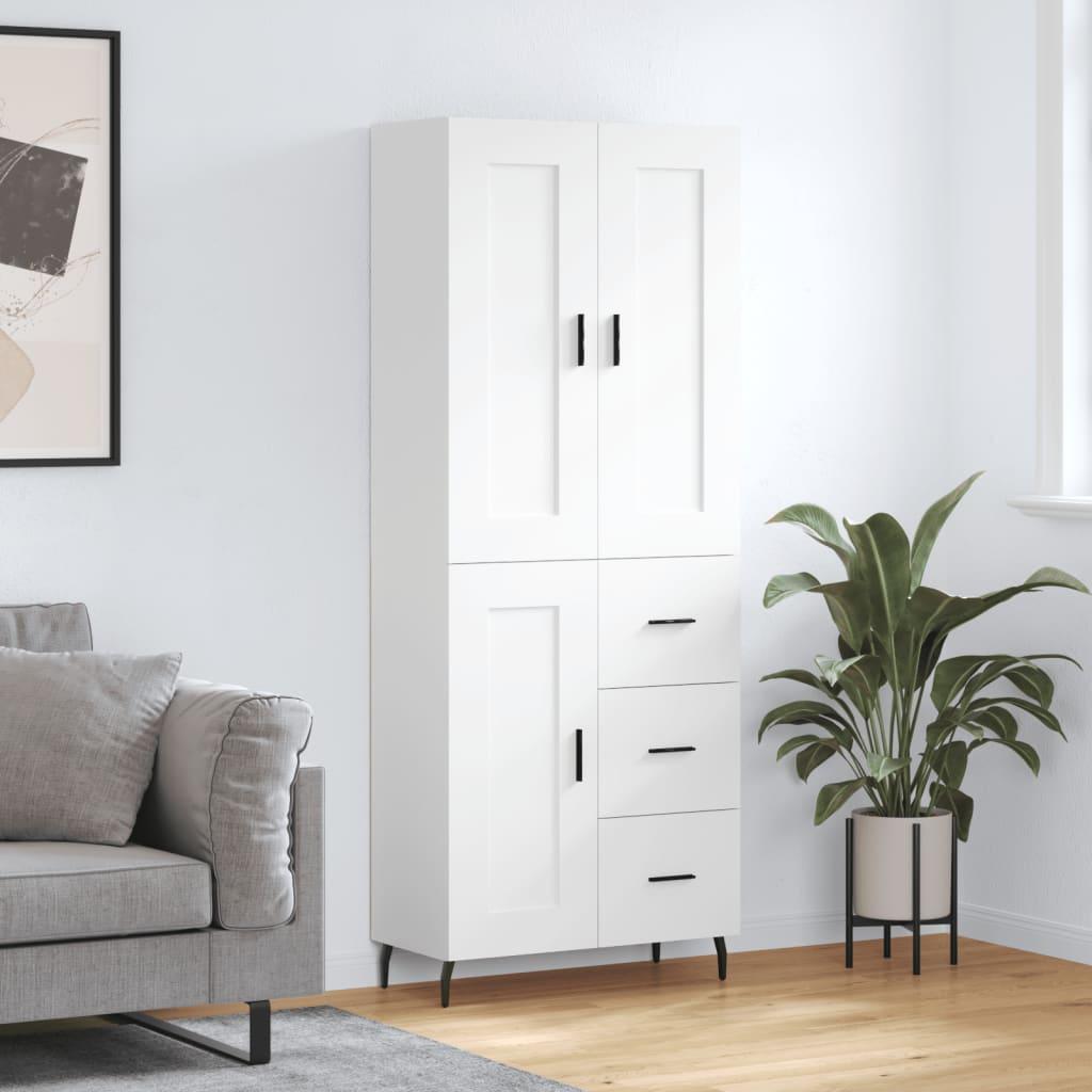 Højskab 69,5X34X180 Cm Konstrueret Træ Etræsfarve - Hvid / 1 trælåge 3 skuffer
