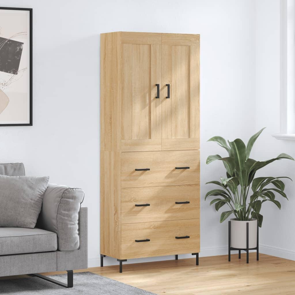 Højskab 69,5x34x180 Cm Konstrueret Træ - Sonoma-eg / 3 skuffer