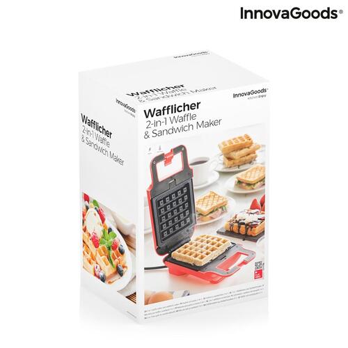 2-i-1 vaffel- og sandwichmaskine med opskrifter Wafflicher InnovaGoods