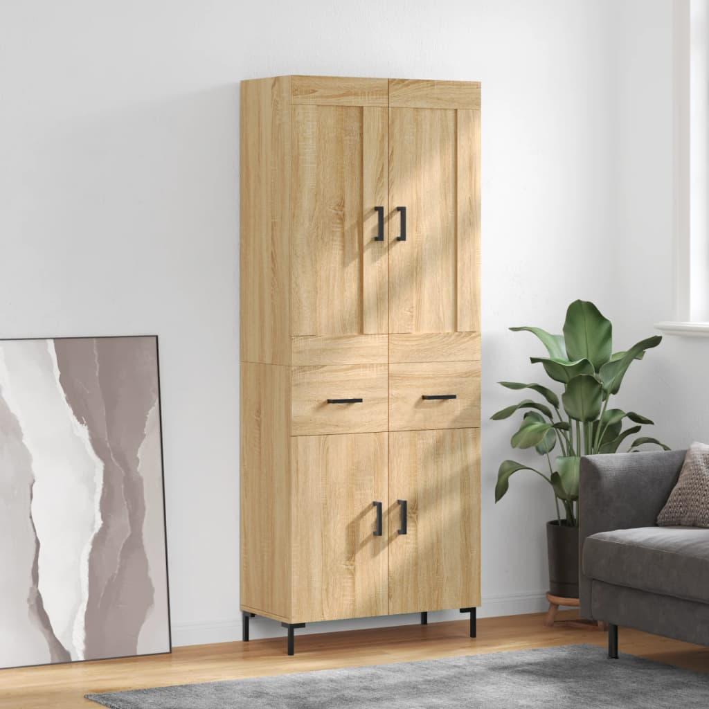Højskab 69,5x34x180 Cm Konstrueret Træ - Sonoma-eg / 2 låger og 2 skuffer