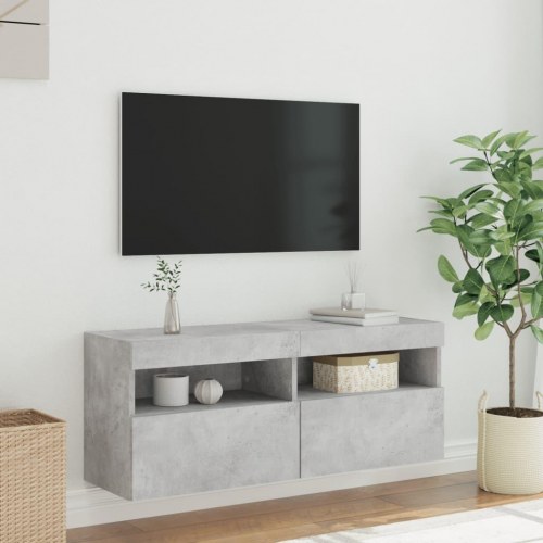 Væghængt tv-bord med LED-lys 100x30x40 cm betongrå