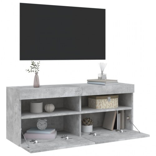 Væghængt tv-bord med LED-lys 100x30x40 cm betongrå