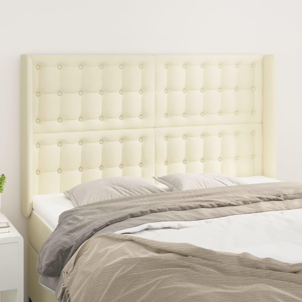 vidaXL sengegavl med kanter 147x16x118/128 cm kunstlæder cremefarvet