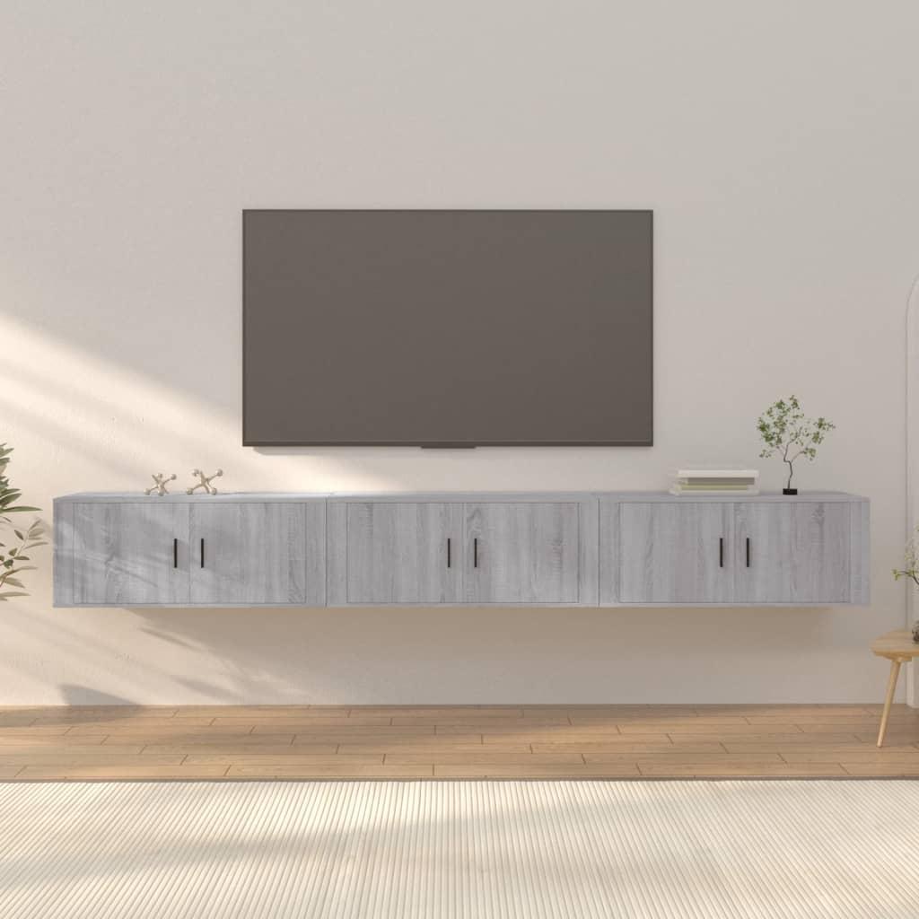 Væghængte tv-skabe 3 stk. 100x34,5x40 cm grå sonoma-eg