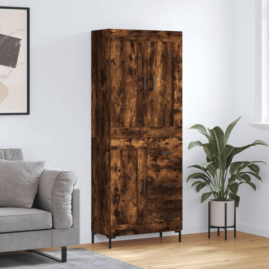 Højskab 69,5x34x180 Cm Konstrueret Træ - Røget eg / 1 trælåge 3 skuffer